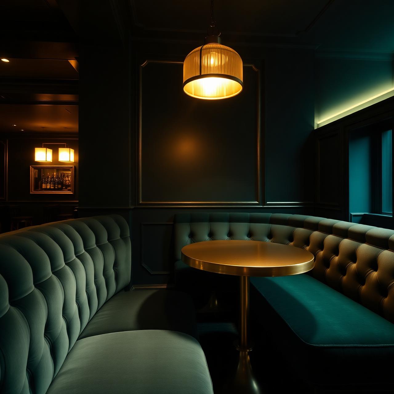 Velvet booth seating in Royal Lounge